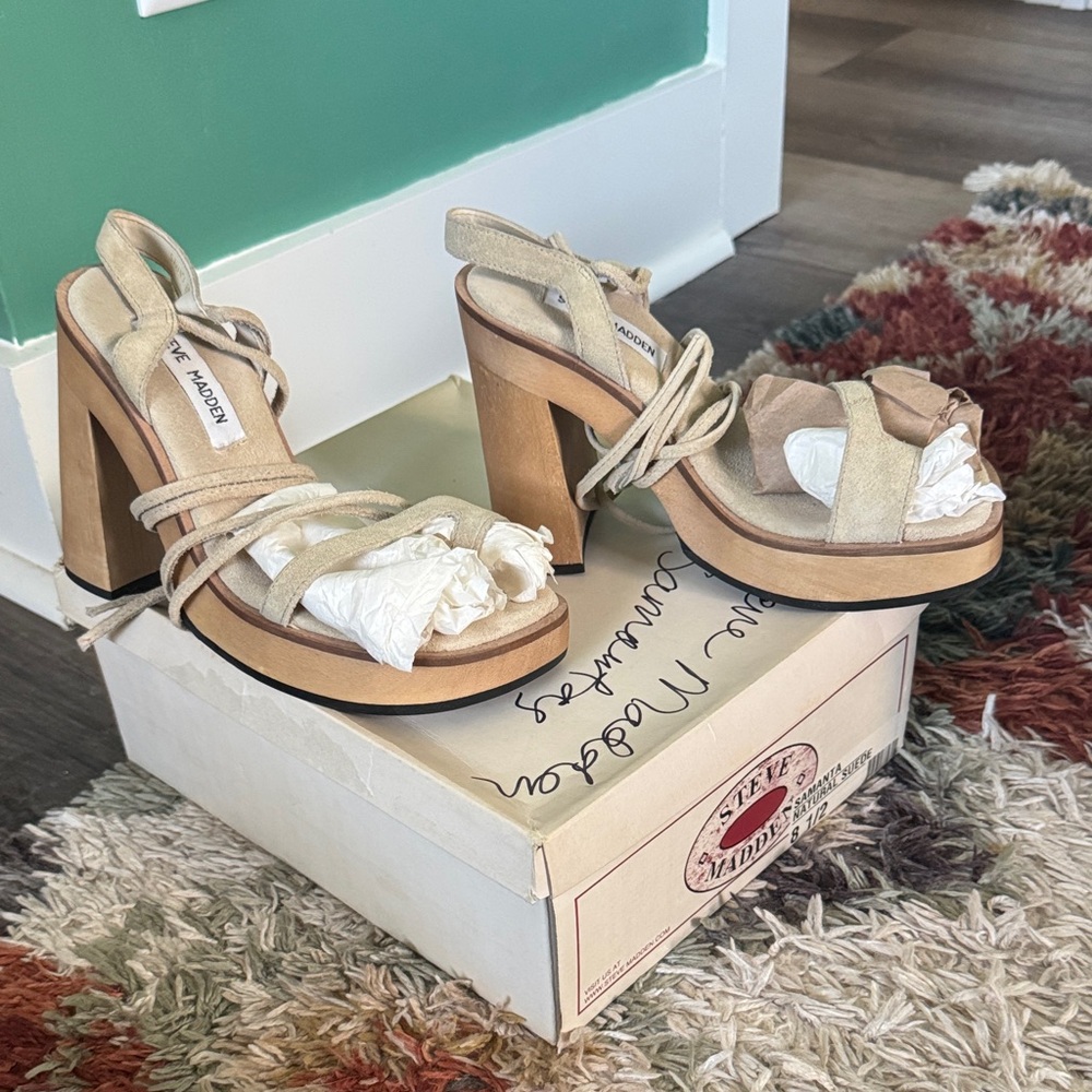 Steve Madden Beige Suede Heeled Sandals